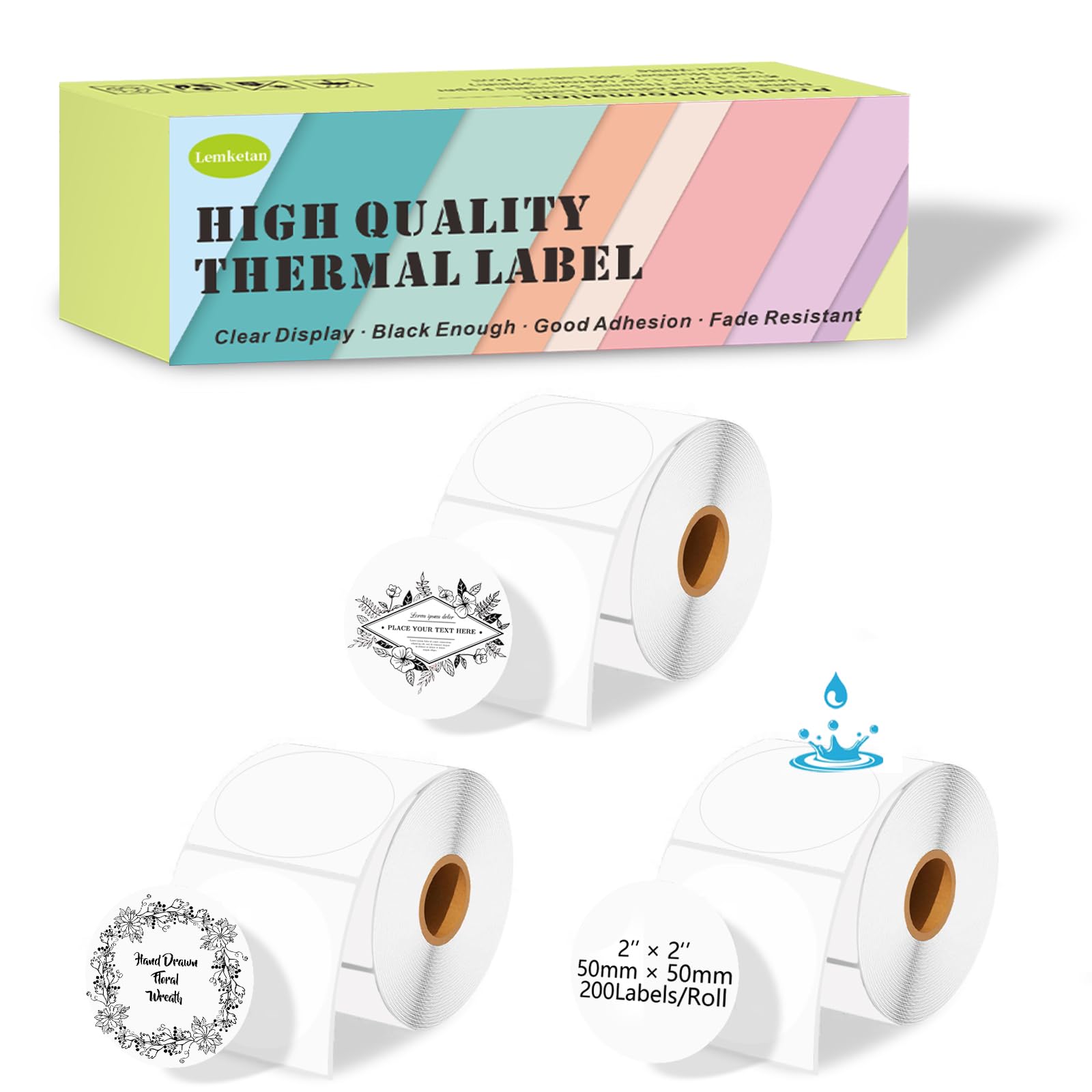 Photo 1 of [200 Labels/Roll x 3] 50mm Circle Thermal Labels, 1.97 inch Round Label Maker Tape Refill, Weatherproof & Tear-Resistant Thermal Stickers for Phomemo M110, Supvan T50M Pro