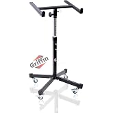Griffin Rolling Studio Mixer Stand DJ Cart (MobileTILT Series) &ndash; Standing Rack On Casters with Adjustable Height &ndash; Portable Mount Turntable Holder For Digital Drum Machine, Mixing Audio Music Gear