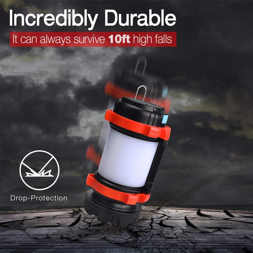 YIERBLUE Camping Lantern, Rechargeable LED Lantern IPX4 Waterproof 1000lm Lantern Flashlights, 4 in 1 Multifunctional Camping Light Spotlight as Emergency Power Bank, 4000mAh Long Running - - 
