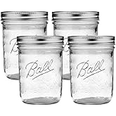 Ball Wide Mouth Glass Mason Jars with Lids and Bands, Used for Canning, Pickling, Juice, Jam, Jelly, Pint Size 16 Ounce (Pack