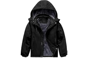 Arssm Boy's Waterproof Ski Jacket Kids Fleece Lined Warm Winter Snow Coat Thick Hooded Snowboard Jackets