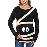 For G and PL Halloween Womens Pregnancy Maternity Pregnant Mummy Costume Cute Crewneck Mummy Shirts Eyes XL