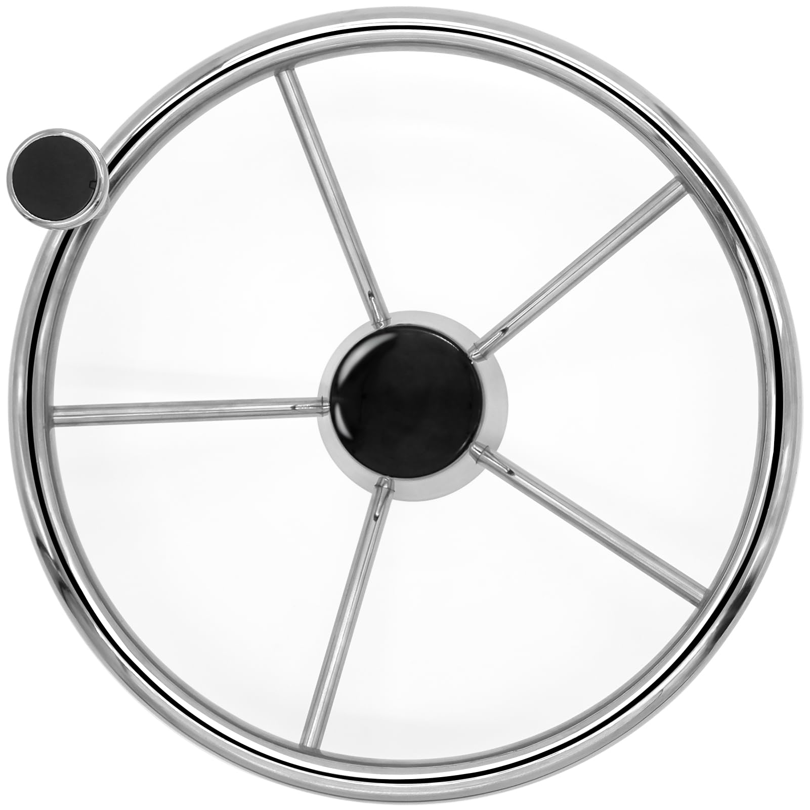 Photo 1 of 5-Spoke Destroyer Style Stainless Boat Steering Wheel, Marine Steering Wheel 5 Spoke 13-1/2 Inch, Stainless Steering Wheel with Big Size Knob