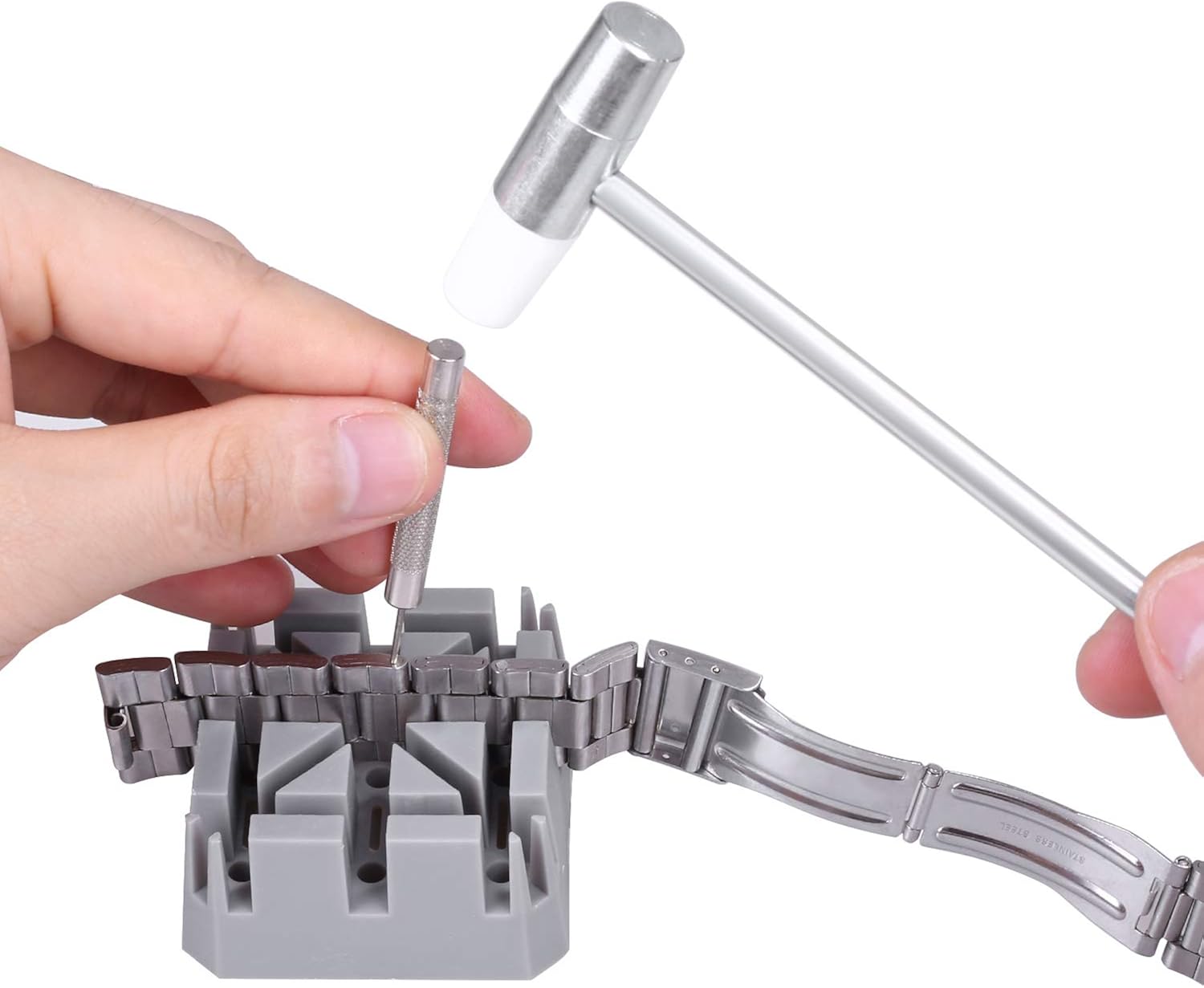 Watch Band Strap Link Pins Remover Repair Tool,24 in 1 Kit with 6 extra tips Replacement,20PCS Cotter Pin,Spring Bar Tool Set,1PCS Head Hammer: Watches