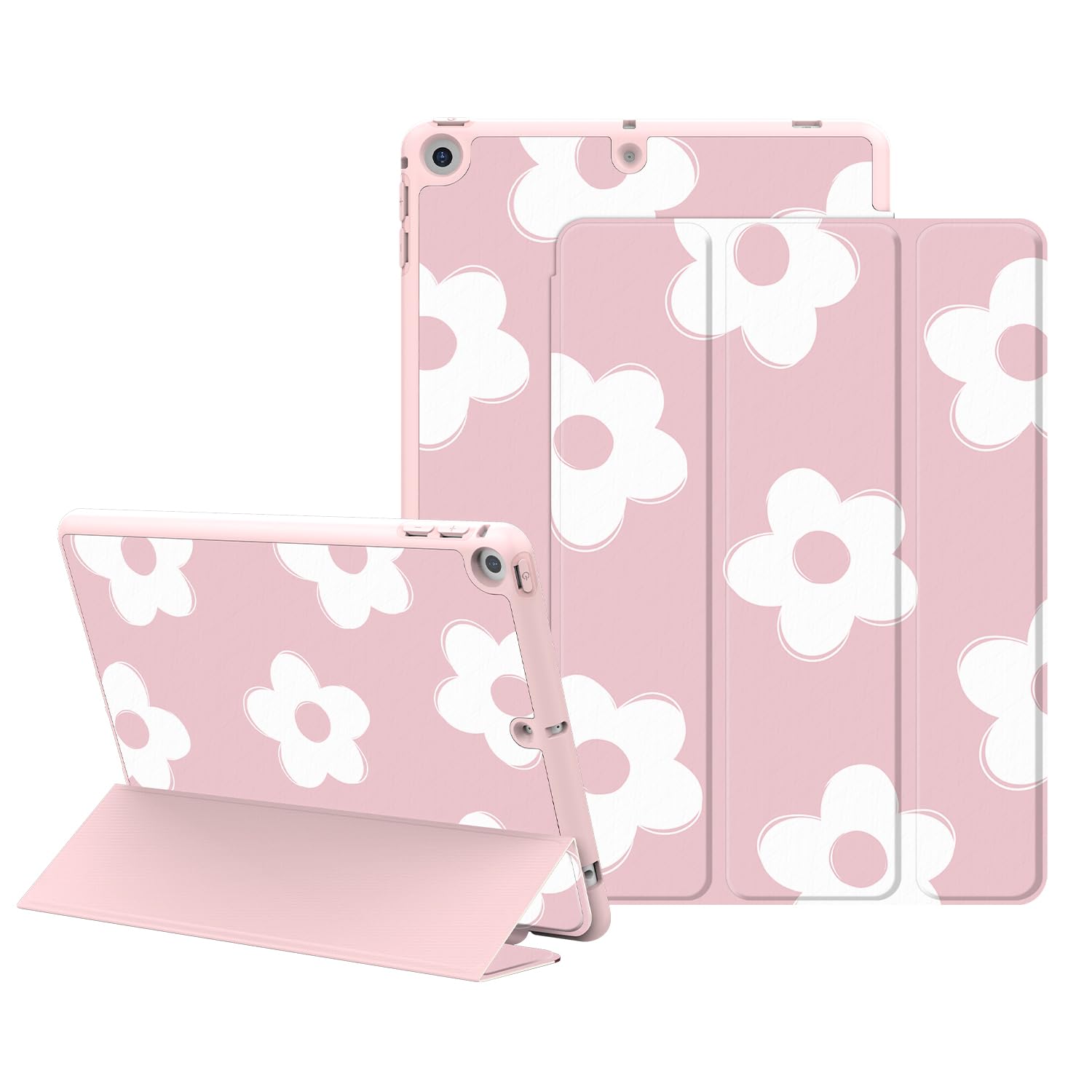Photo 1 of Lornpa Case for iPad 9th/8th/7th Generation 2021/2020/2019 10.2 inch, Protective Slim Case with Pencil Holder, Auto Wake/Sleep Smart Cute Girly Cover 9th/8th/7th Gen for Women Girls, Flower Pink