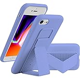 LAUDTEC Silicone Kickstand Case Compatible with iPhone 7/8/SE, Vertical and Horizontal Stand Hand Strap Metal Kickstand Cover, Flexible Soft Liquid Silicone Stand Case for iPhone 7/8/SE (Purple)