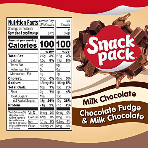 SNACK PACK MILK CHOCOLATE AND CHOCOLATE FUDGE/MILK CHOCOLATE PUDDING, 4 COUNT PUDDING CUPS