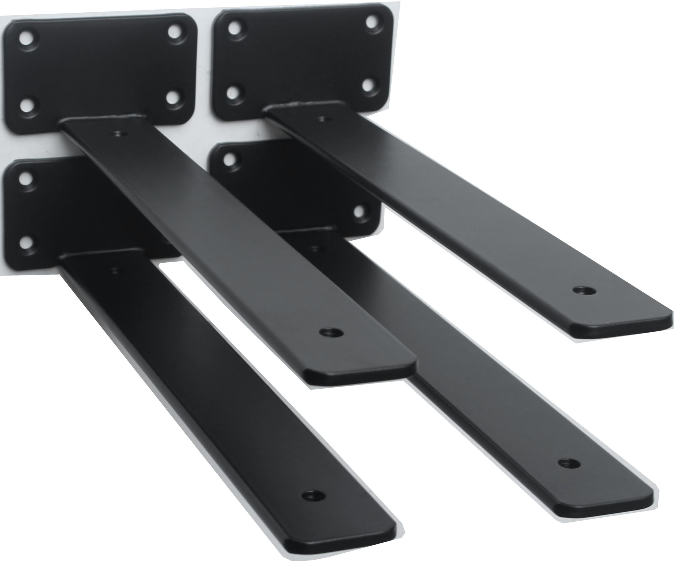 Photo 1 of 2 Pack - 11 inch Black Hidden L Shelf Bracket (1/5 Inch Thicked) Iron Floating Shelf Brackets Rustic Industrial Metal Brackets for Shelf Support
