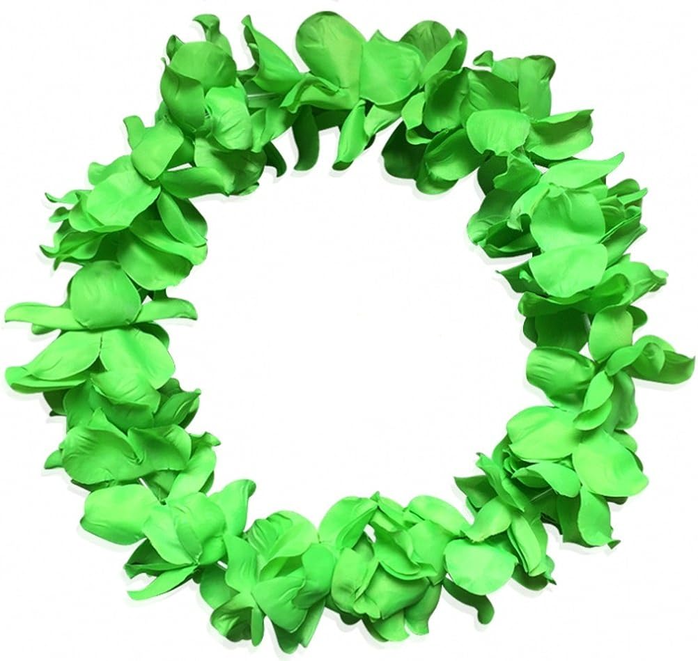 CISMARK Hawaiian Luau Flower Leis Jumbo Necklace Bracelets Headband Set Green: Clothing