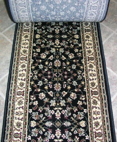 148666 - Rug Depot Radici Castello Black Traditional Hall and Stair Runner - 25" Wide Hallway Rug Runner - Black Background - Carpet Runner Sold by the foot