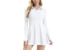 ECUPPER Womens Long Sleeve Tennis Dress Workout Athletic Golf Dresses Polo Outfits with Shorts & Thumbholes