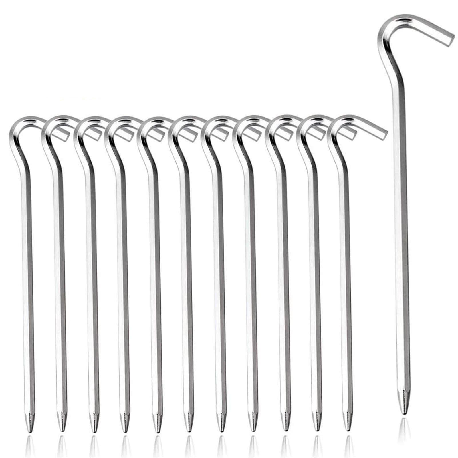 Yesmin 12 Piece Set of 7-Inch Heavy Duty Metal Tent Nails - 18cm Extended Windproof Ground Nail, 6mm Thick High Carbon Steel Camping Nail, Suitable for Camping, Canopy, Roof Tent