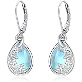 Dangle Earrings Sterling Silver Moonstone/Turquoise/CZ/Crystal Earrings for Women Tree of Life Animal Filigree Leverback Earrings Jewelry Gifts