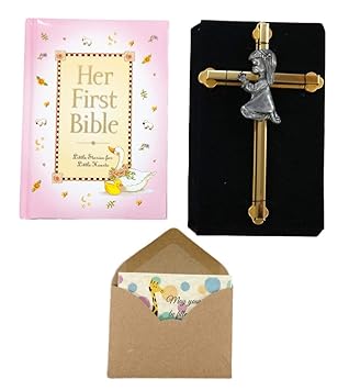 Amazon Com Baby Girl First Bible 6 Wall Cross And Mini Card For Catholic Baptism Christening Or Baby Shower Gift 3 Items Baby
