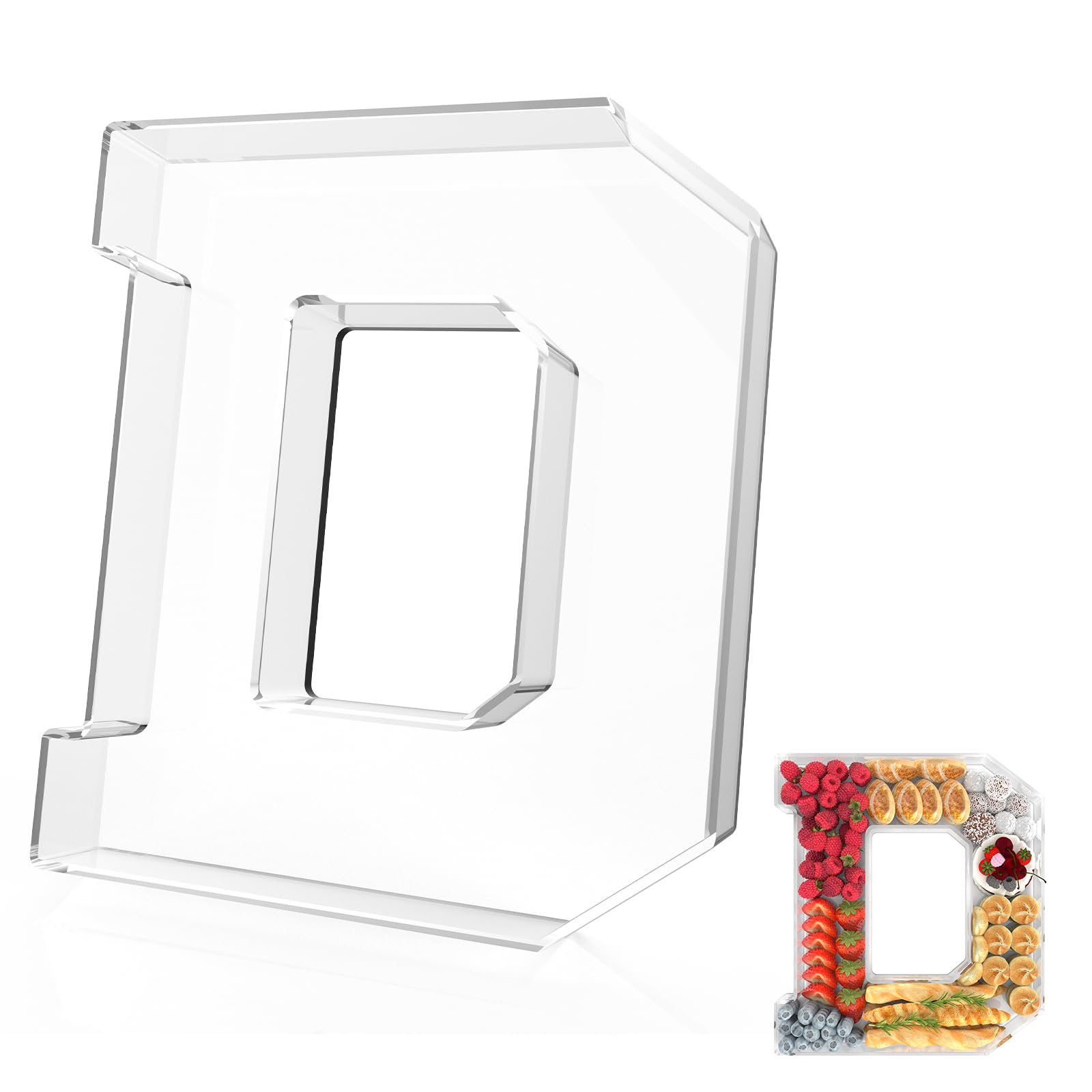 Photo 1 of 11" Acrylic Letter Charcuterie Tray, Charcuterie Letters Fillable Box for food, Reusable Serving Cake Candy Dish Display Tray for Birthday Anniversary Party Decoration (Letter D)