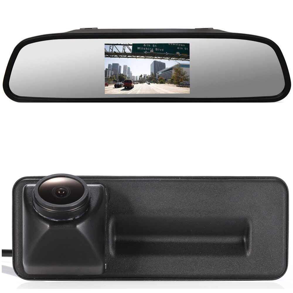 【1280x720 Pixel 1000TV Lines HD Reverse Camera + 4.3 Inch HD Rearview Mirror】Parking Mirror for All Cars + Backup Camera for Skoda Roomster Superb Cambi Yeti Fabia Octavia II 1Z 2 A1 Golf 5 V Variant