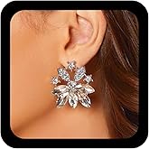 Erimberate Punk Large Crystal Flower Earrings Vintage Cz Flower Studs Earrings Rhinestone Flower Earrings Silver Cz Earrings Personalized Exaggerated Earrings Jewelry for Women