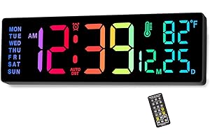Soobest 14.2" Large Display Digital Wall Clock with Date Day of Week Temp Timer, Electric 8-in-1 Color Changing Big LED Clock for Elderly Seniors, Auto DST, Remote Control for Living Room Home Gym