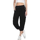 MISS MOLY Women's Capris Cropped Pants Loose Harem Pants Sweatpants Joggers Cargo with Pockets Black XL