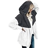 CHICGAL Womens Fuzzy Jacket Hooded Cardigan Open Front Sherpa Coat Outwear with Pockets