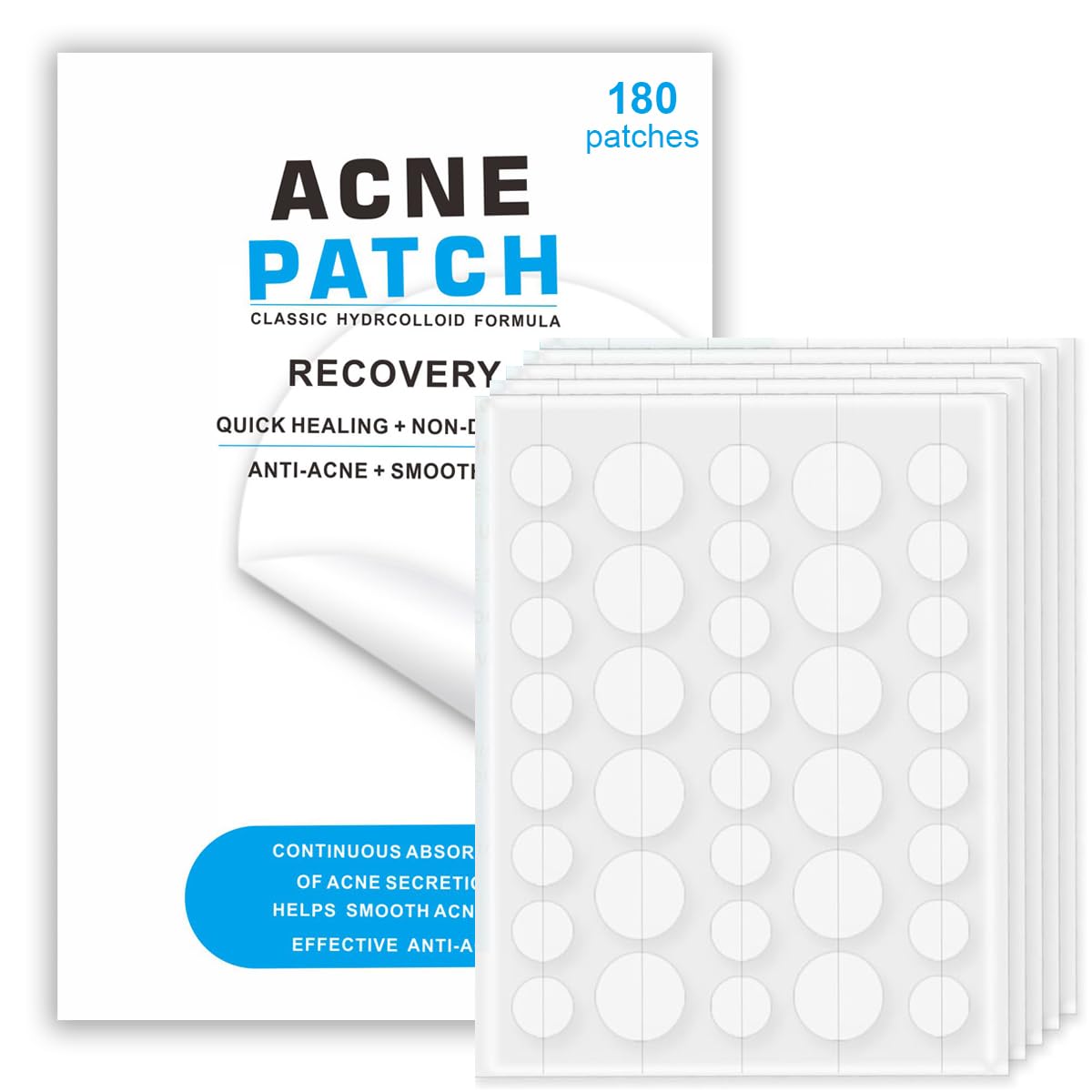 Rpanle Acne Patches [180 Pcs] - Hydrocolloid Dressing Cover, Effectively Calms & Relieves Acne, Facial Care (12mm&8mm)