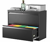 Pataku Lateral File Cabinet, 2 Drawer File Cabinet with Lock, Black Filing Cabinets for Home Office, Metal File Cabinet for Hanging Files/Letters/Legal/F4/A4(2Drawer/Black)