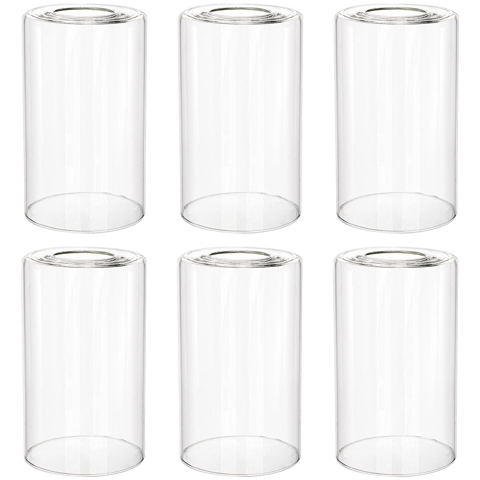 Photo 1 of Hedume 6 Pack Clear Glass Shades Replacement, 5.7" Height - 3.5" Diameter - 1.7" Fitter, High Transmittance Clear Cylinder Glass Lamp Shade Replacement for Wall Sconces, Pendant Light, Floor Lamps