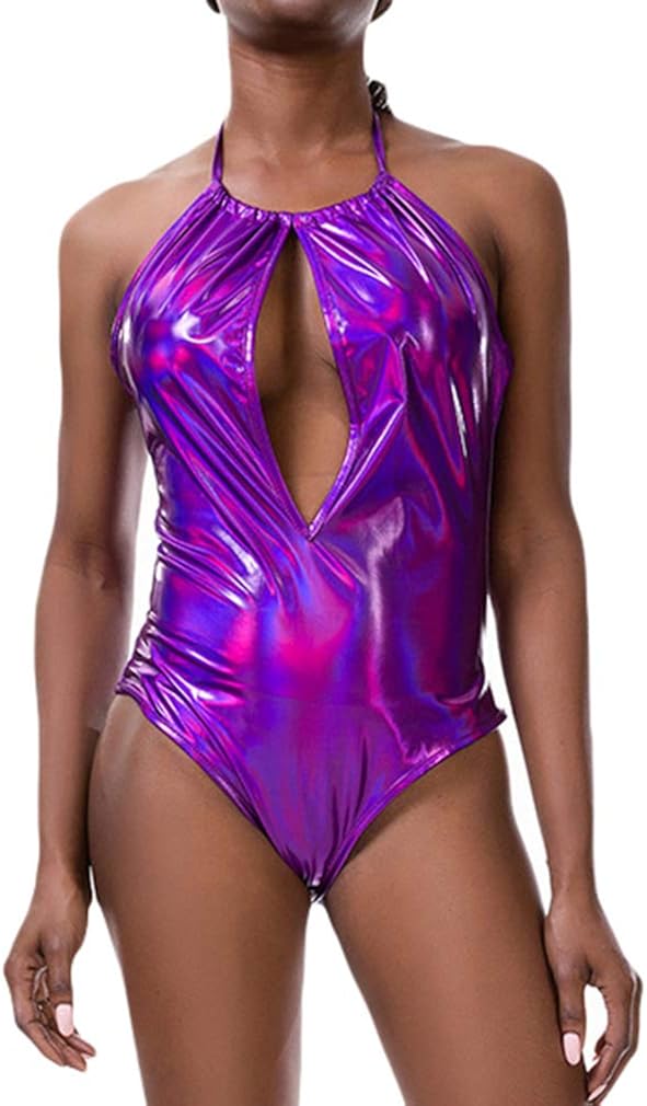 hibote Sexy Holographic Multiway Bodysuit Holographic Women Shiny