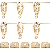 Beebeecraft 20Pcs Teardrop Stud Earring Findings 18K Gold Plated Brass Earring Studs with 1mm Vertical Loops for DIY Earring Making Jewelry