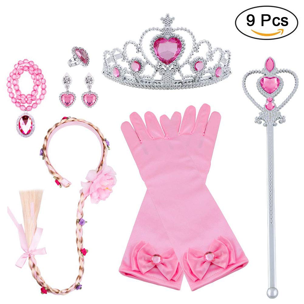 Vicloon Elsa Dress Up Accessories Set of 5, Elsa Gloves, Princess Tiara, Magic Wand and Necklace，Earings