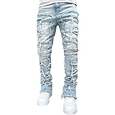 Stacked Jeans Men Skinny Ripped Jeans Slim Fit Patchwork Denim Pants Y2K Goth Harajuku Emo Hip Hop Jeans Trouser
