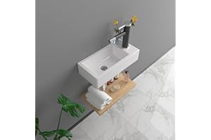 Tiny Floating Vessel Sinks, Lofeyo 15" x 7" Bathroom Sink Floating White Ceramic Porcelain Vanity Sink Art Basin Right Hand Garden Wash Hand Basin