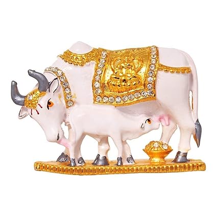 VinochaS Kamdhenu Cow With Calf Statue,Brass Idol