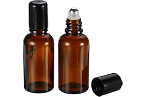PATIKIL 30mL Roller Bottles, 3 Pack Amber Glass Essential Oil Roller Ball Black Caps Refillable Sample Containers, Brown