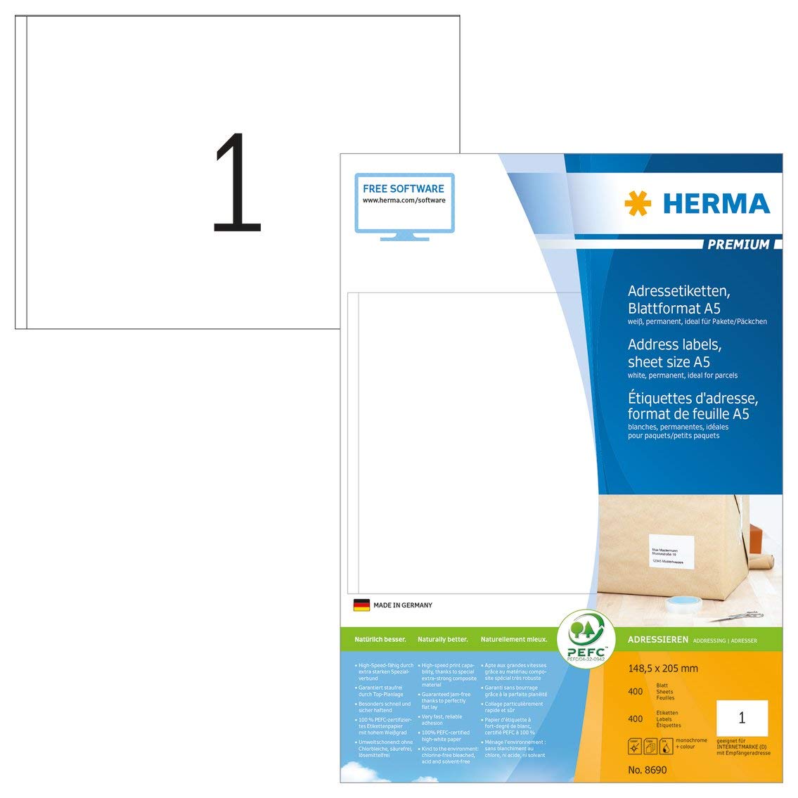 HERMA Self Adhesive Multipurpose Labels - 400 Sheets, A5 Size, White Blank Stickers for Laser & Inkjet Printers