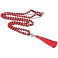 BALIBALI 108 Mala Beads Necklace Semi-Precious Gem Stones Meditation Necklace 108 Hand Knotted Japa Mala Beaded Tassel Necklace with Tree of Life Pendant