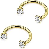 Hnxnskt Horseshoe Nose Ring Surgical Steel Double Stud Nose Ring 16g Lip Rings Cubic Zirconia Daith Piercing Jewelry for Women Inner Diameter 6/8/10mm
