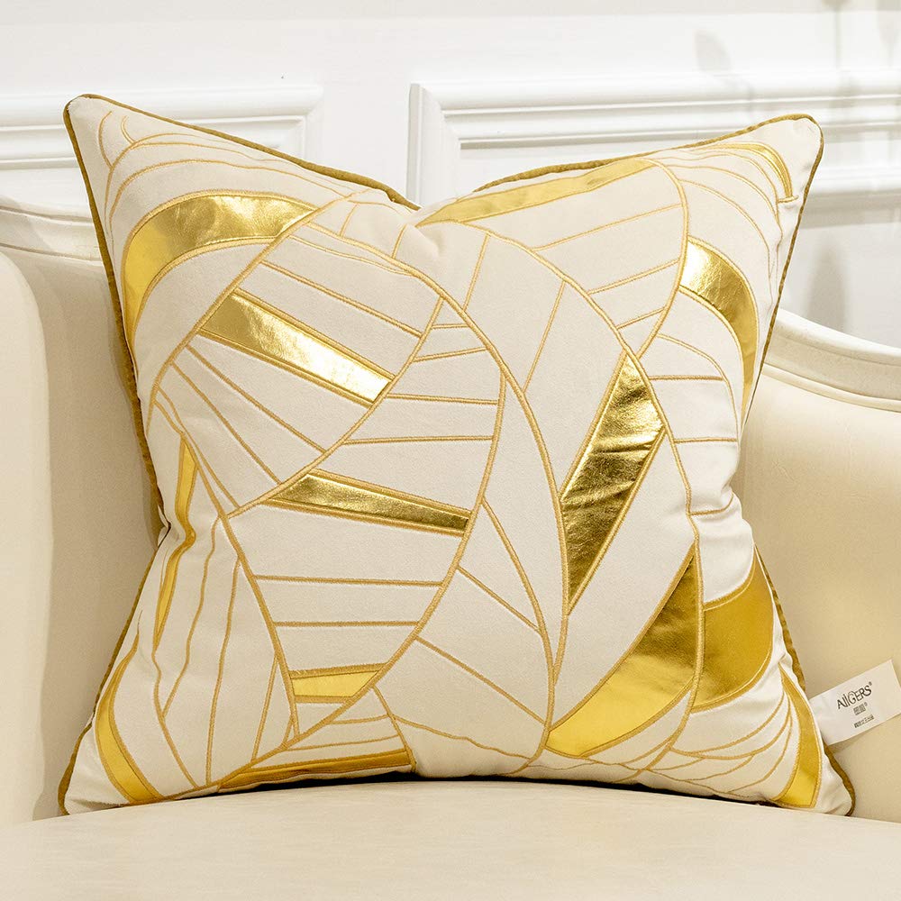Photo 1 of Avigers 20 x 20 Inches White Gold Leather Striped Cushion Case Luxury European Throw Pillow Cover Decorative Pillow for Couch Living Room Bedroom Car