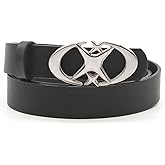 GNOLONG Adjustable Women Leather Belt for Jeans Dresses Ladies Vintage Silver Buckle Belt