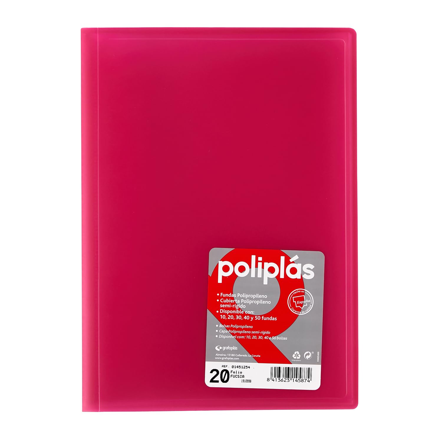 grafoplas 1451254 – Folder 20 Sleeves, Foolscap, Tapas PP, Fuchsia