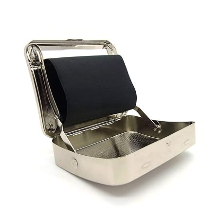 Tabakdose mit integriertem Wickler Zigaretten Etui Drehmaschine Tabak Box Chrom