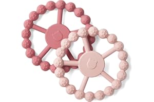 SAMiGO Silicone Teethers for Babies 0-6 6-12 Months Baby Teething Rings Chew Toys for Infant Girls - 2 Pack