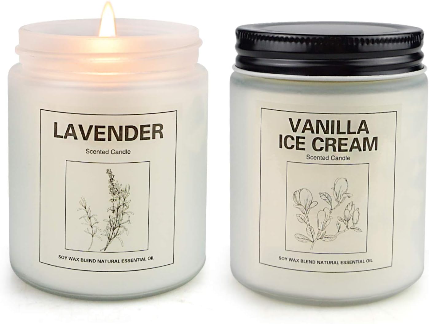 Vanilla Ice Cream and Lavender Candles for Home Scented, Aromatherapy Candle 2 pcs, Soy Wax Candle Set, Gift with Strongly Fragrance Jar Candles: Home & Kitchen