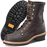 Carolina Elm 8" Unlined Logger Boots - Cushion Footbed Mens Work Boots - EH Rated - Wildland Logger Shoe - Triple-Rib Steel Shank - Memory Foam Pillow Cushion - Rubber Lug Outsole