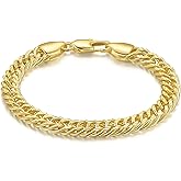 LOKFAM 14K Gold Plated Bracelets for Womens Mens Bracelets for Men Cuban Link 14K Gold Plated Chain Bracelet for Women Trendy 7in
