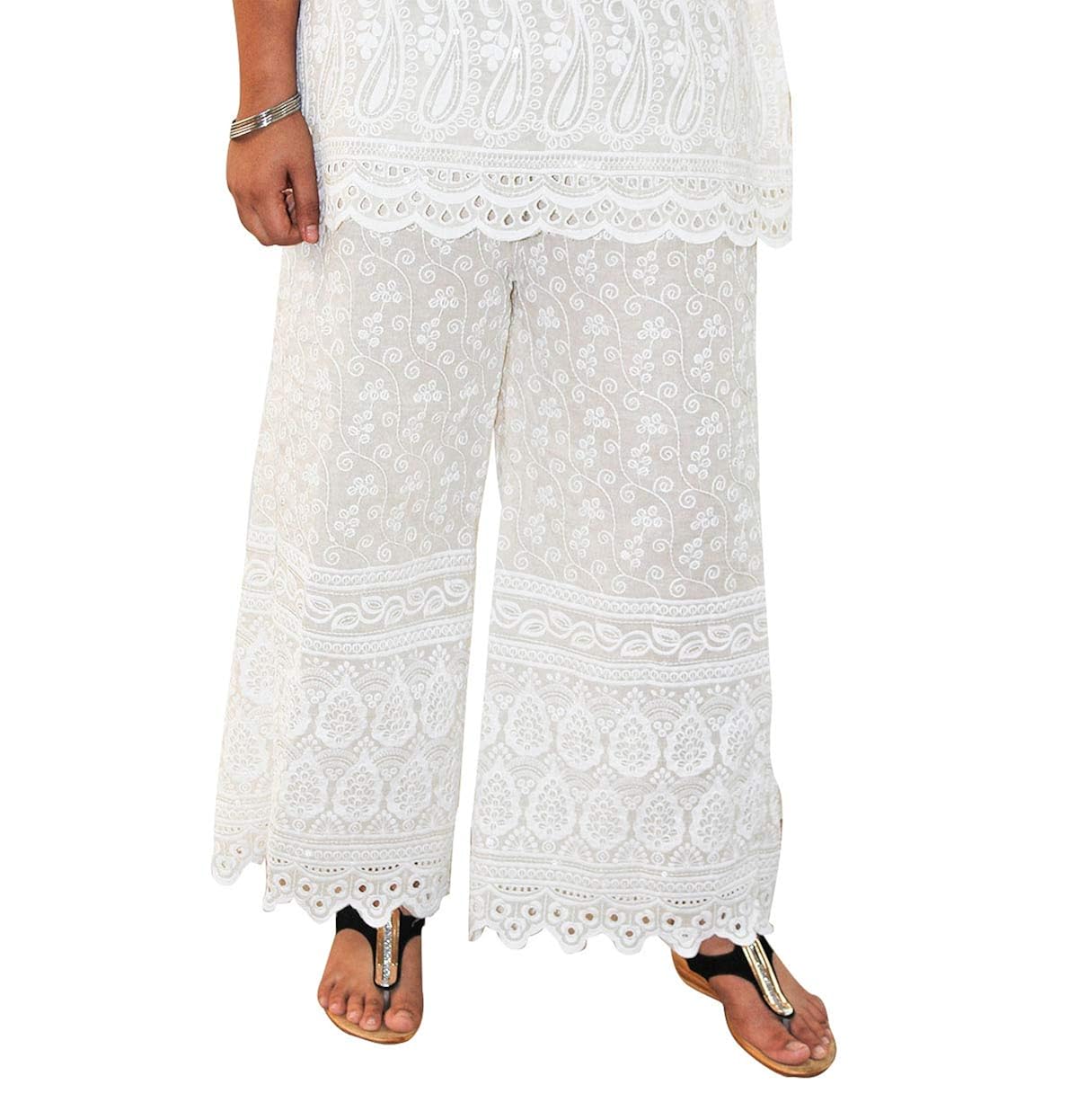 Cotton Chicken Work Sharara (White 