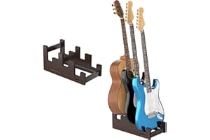 YUHUBY Multi Guitar Stand, 3 Holder Handmade Wood Guitar Stand Floor, Space-Saving Electric Guitar Stand, Guitar Rack for Acoustic Guitar, Electric Guitar, Bass Guitar Display (Brown)