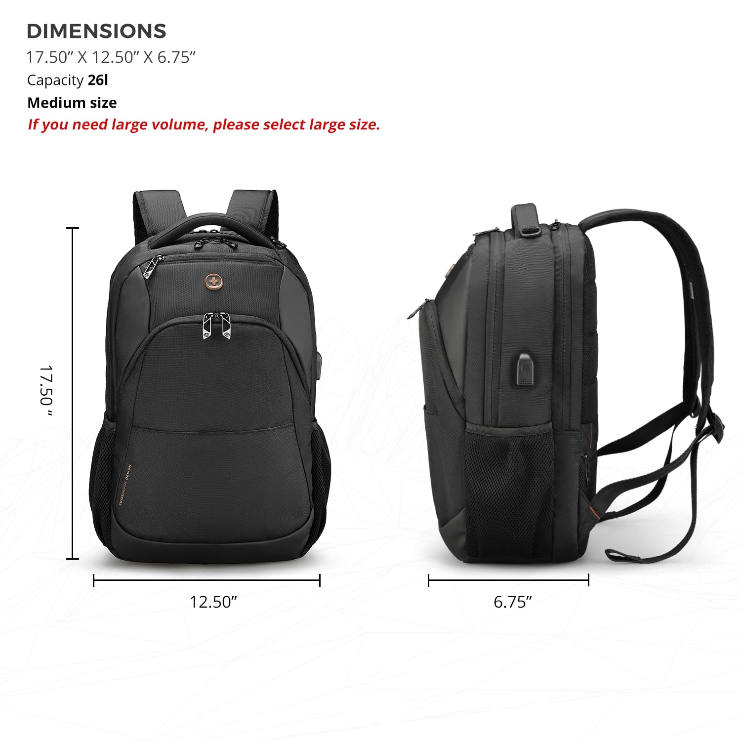 Swissdigital Design Travel Laptop Backpack, College Laptops Backpack with USB Charging Port for Men and Women Fits 16 Inch Notebook, Black | SD1670-01