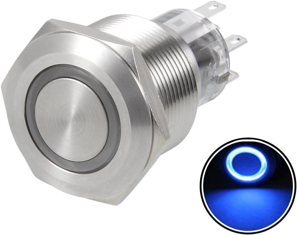 sourcing map Latching Metal Push Button Switch 22mm Mounting Dia DPDT 2NO 2NC 24V Blue LED Light