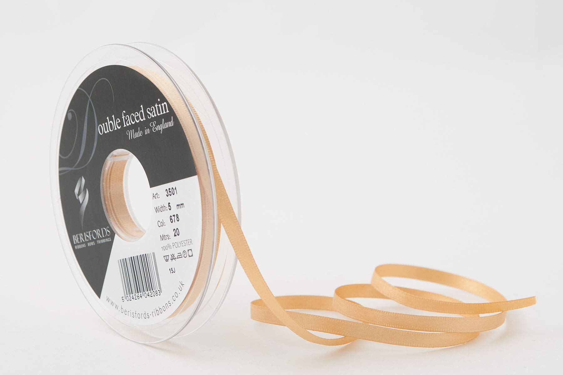 Berisfords Double FACE Poly Satin Ribbon, Honey Gold, 5 mm
